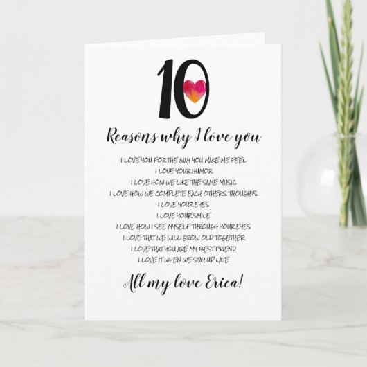10e huwelijksverjaardag Valentijnsdag 10 redenen Kaart (Voorkant)