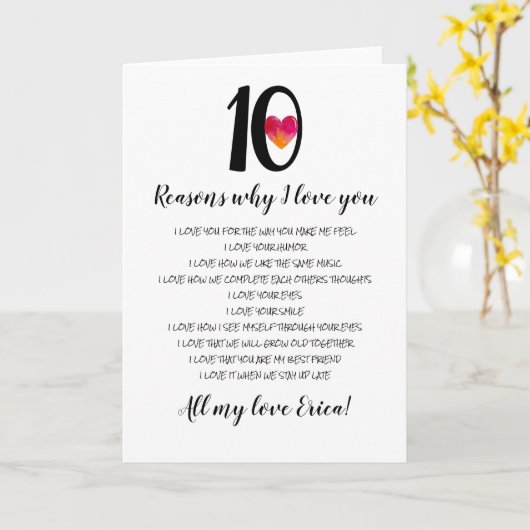 10e huwelijksverjaardag Valentijnsdag 10 redenen Kaart (Gele Bloem)