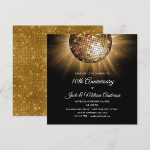 10e huwelijksverjaardagfeest Gouden Disco Bal Kaart