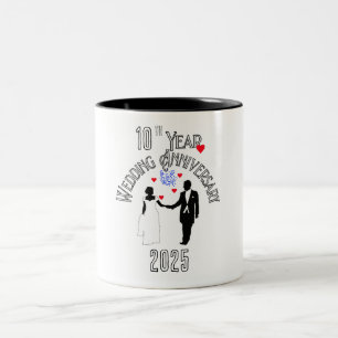 10e jaar bruiloft Jubileum paar hand in hand Tweekleurige Koffiemok