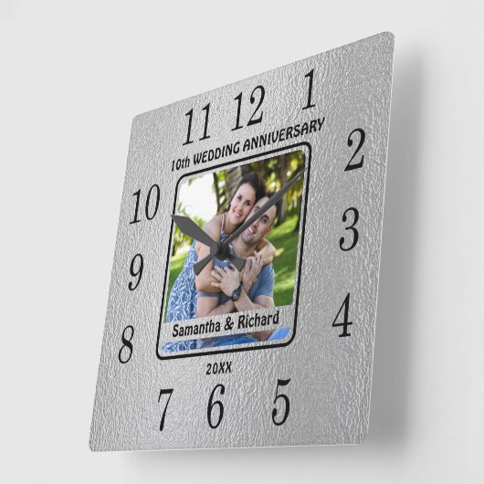 10e Jaar Paar Trouwen Tin Jubileum Foto Vierkante Klok (Hoek)