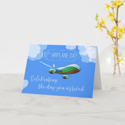 10e jaar Vliegtuig Adoption Day Groen Vliegtuig Kaart (Gele Bloem)