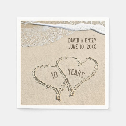 10e Jubileum Beach Hearts Napkins Servet (Voorkant)