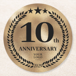 10e Jubileum Business Logo Gold Ronde Kartonnen Onderzetter