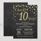 10e Jubileum Chalkboard Black en Gold Kaart (Voorkant / Achterkant)