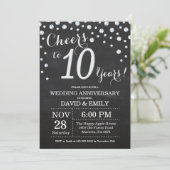 10e Jubileum Chalkboard Black Silver Kaart (Staand voorkant)