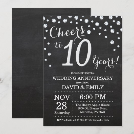 10e Jubileum Chalkboard Black Silver Kaart (Voorkant / Achterkant)