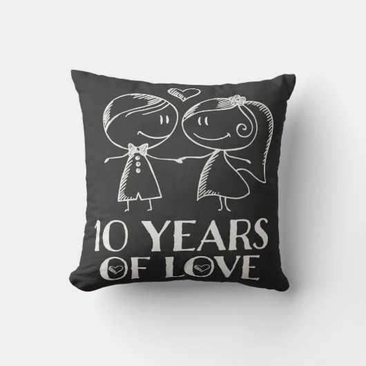 10e Jubileum Couples Chalk Drawn Pillow Gift Kussen (Voorkant)