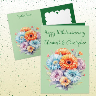 10e Jubileum Gerbera bloeit groen Kaart