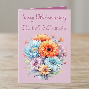10e jubileum gerbera bloemen lavendel kaart