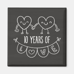10e Jubileum Gift Chalk Hearts Magneet