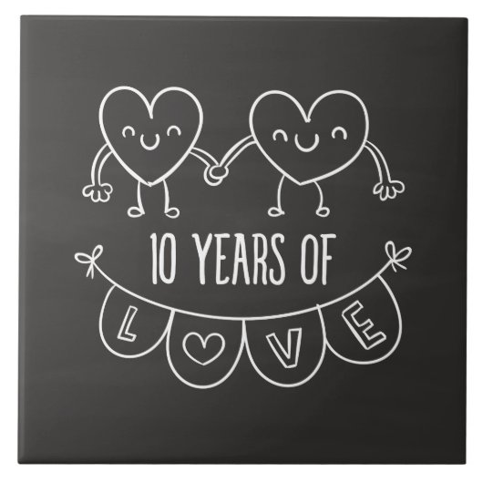 10e Jubileum Gift Chalk Hearts Tegeltje (Voorkant)