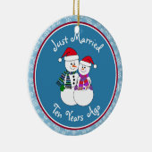 10e Jubileum Gift Fun Snow Paar Kerst Keramisch Ornament (Rechts)