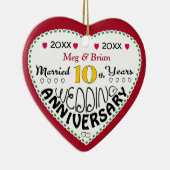 10e Jubileum Gift Hartvormige Kerst Keramisch Ornament (Rechts)