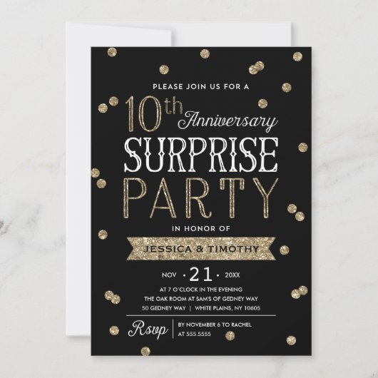 10e Jubileum Glitter Confetti Surprise Party Kaart (Voorkant)
