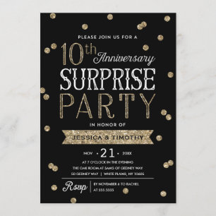 10e Jubileum Glitter Confetti Surprise Party Kaart