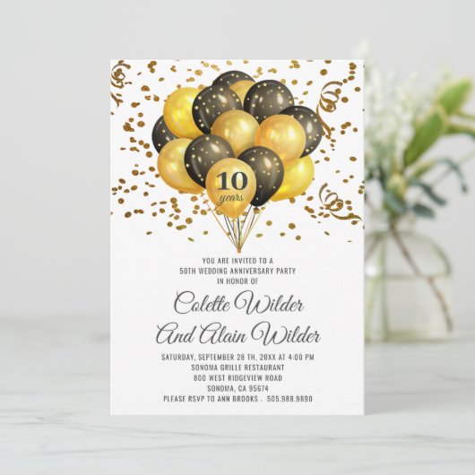 10e Jubileum Gold en zwart op wit Kaart (Staand voorkant)