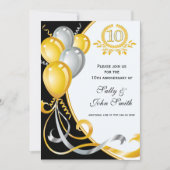 10e Jubileum Gold & Silver Birthday Invitation Kaart (Voorkant)