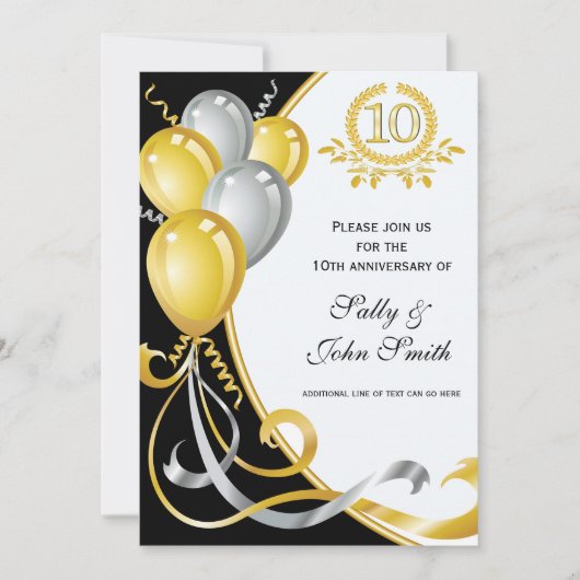 10e Jubileum Gold & Silver Birthday Invitation Kaart (Voorkant)