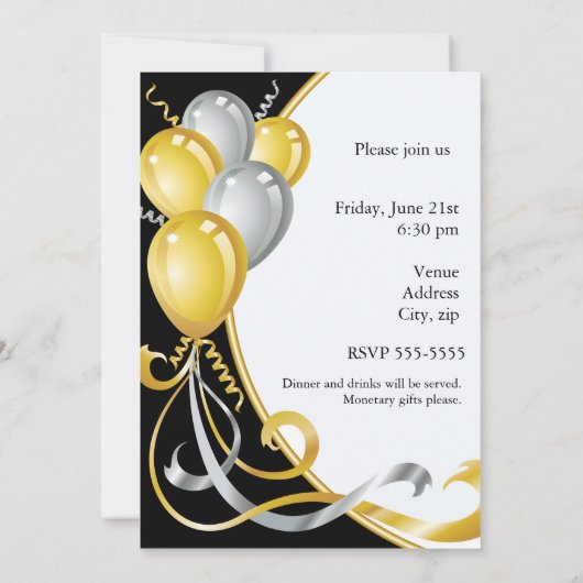 10e Jubileum Gold & Silver Birthday Invitation Kaart (Achterkant)