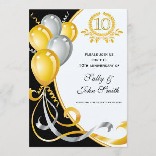 10e Jubileum Gold & Silver Birthday Invitation Kaart