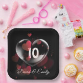 10e Jubileum hartbrok met rood hart Papieren Bordje (Feest)