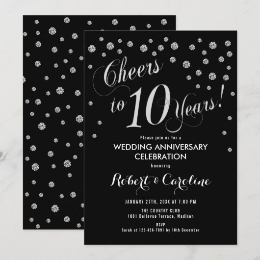 10e Jubileum in zwart en zilver Kaart (Voorkant / Achterkant)