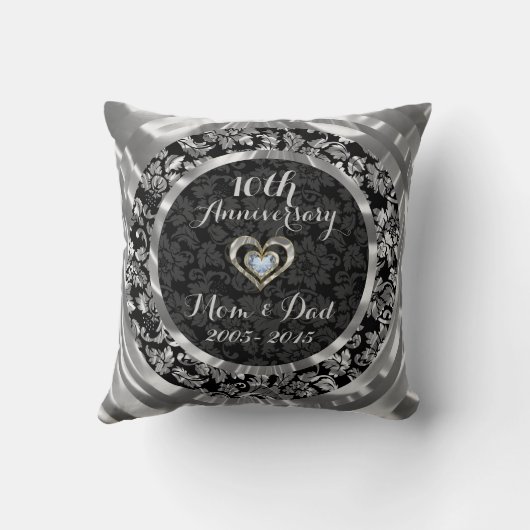 10e Jubileum met zwarte en metalen zilver Kussen (Achterkant)