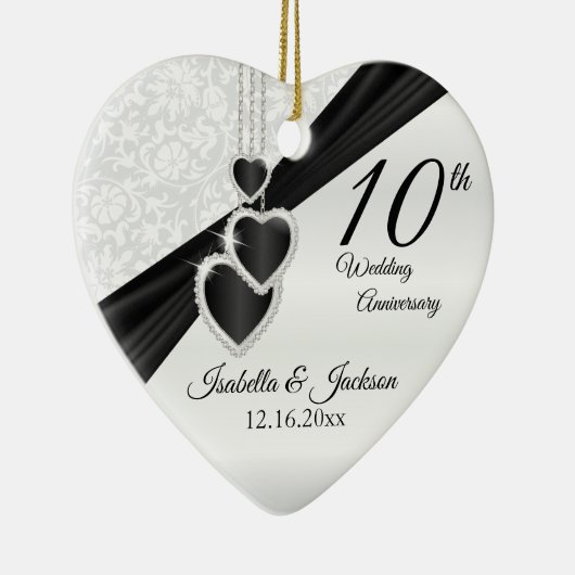 10e Jubileum met zwarte onyx en witte bruiloft Keramisch Ornament (Rechts)