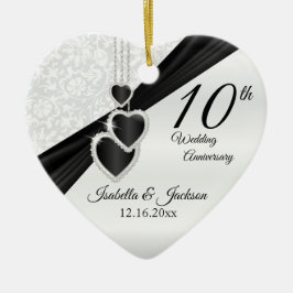 10e Jubileum met zwarte onyx en witte bruiloft Keramisch Ornament