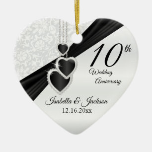 10e Jubileum met zwarte onyx en witte bruiloft Keramisch Ornament