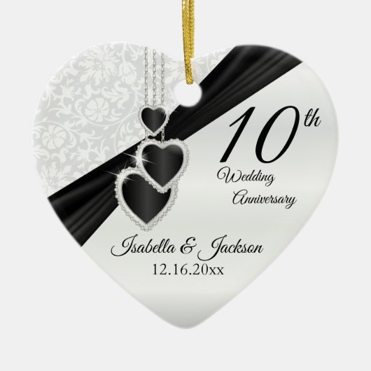 10e Jubileum met zwarte onyx en witte bruiloft Keramisch Ornament (Voorkant)