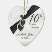 10e Jubileum met zwarte onyx en witte bruiloft Keramisch Ornament (Links)