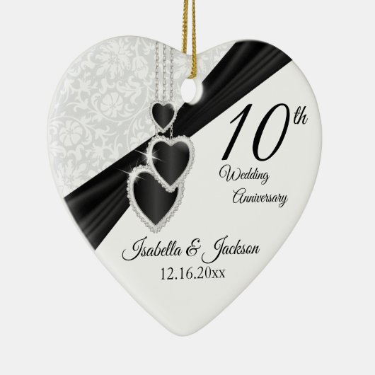 10e Jubileum met zwarte onyx en witte bruiloft Keramisch Ornament (Rechts)