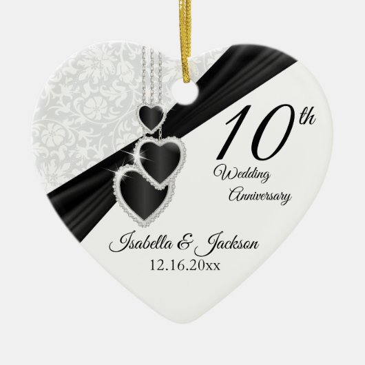 10e Jubileum met zwarte onyx en witte bruiloft Keramisch Ornament (Voorkant)