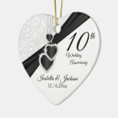 10e Jubileum met zwarte onyx en witte bruiloft Keramisch Ornament (Links)