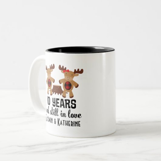 10e Jubileum persoonlijke koppels microkrediet Tweekleurige Koffiemok (Voorkant links)