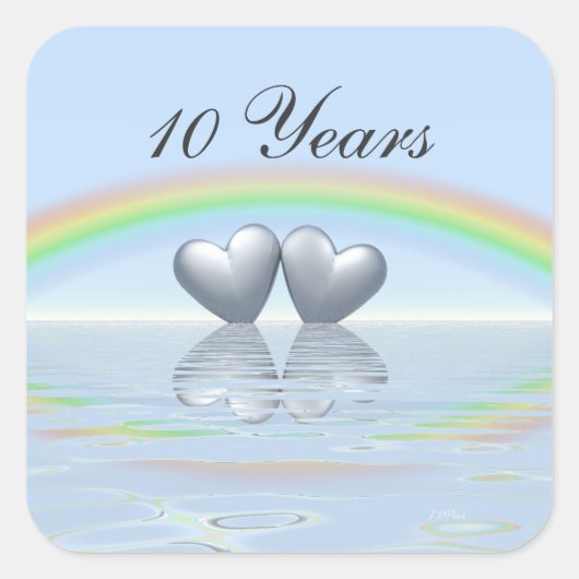 10e Jubileum Tin Hearts Vierkante Sticker (Voorkant)