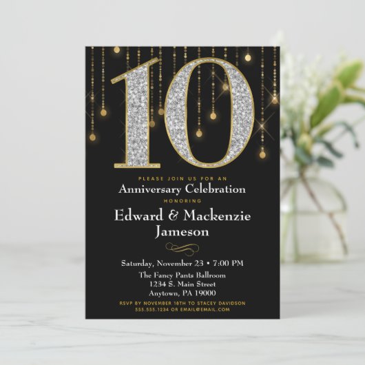 10e Jubileum Uitnodiging Black Gold Diamonds (Staand voorkant)