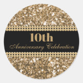 10e jubileum viering gouden glittersparels ronde sticker (Voorkant)