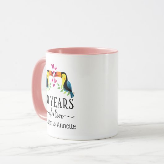 10e Jubileum vogelparen Mok (Voorkant links)