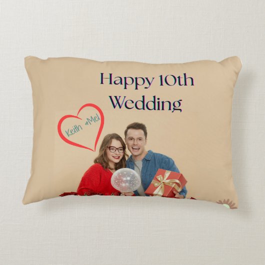 10e Jubileum voor bruiloft Accent Kussen (Achterkant)