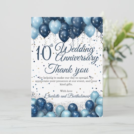 10e Jubileum voor bruiloft Bedankkaart (Staand voorkant)