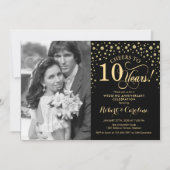 10e Jubileum voor bruiloft met foto's - Gold Black Kaart (Voorkant)
