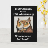 10e jubileum voor mijn man Funny Owl Love Kaart (Gele Bloem)