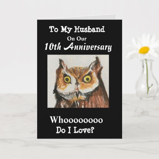 10e jubileum voor mijn man Funny Owl Love Kaart (Kleine Plant)