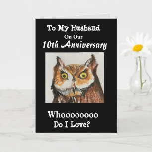 10e jubileum voor mijn man Funny Owl Love Kaart