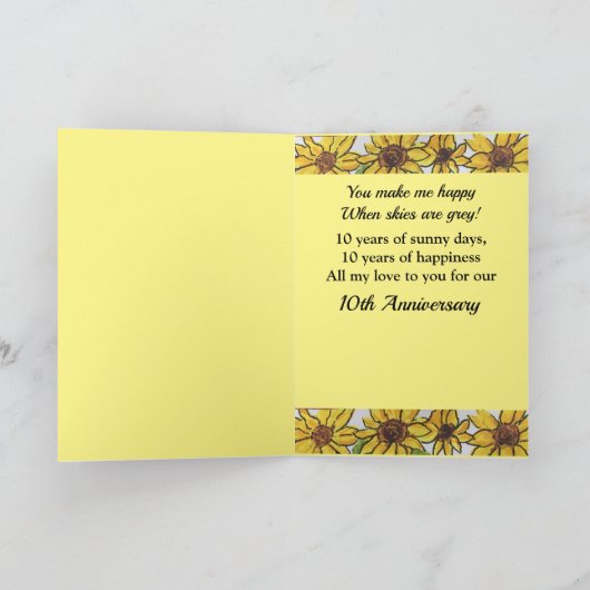 10e Jubileum vrouw U bent mijn zonneschijn Kaart (Binnen)