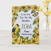 10e Jubileum vrouw U bent mijn zonneschijn Kaart (Gele Bloem)