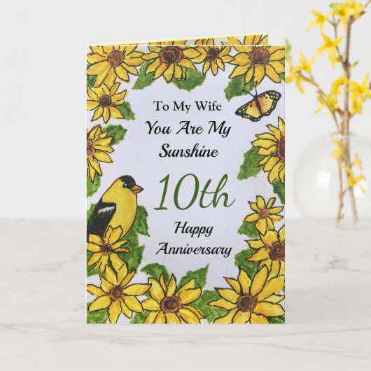 10e Jubileum vrouw U bent mijn zonneschijn Kaart (Gele Bloem)